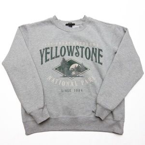 Forever 21 Yellowstone National Park Crew Neck Sweater Womens M Gray Lined